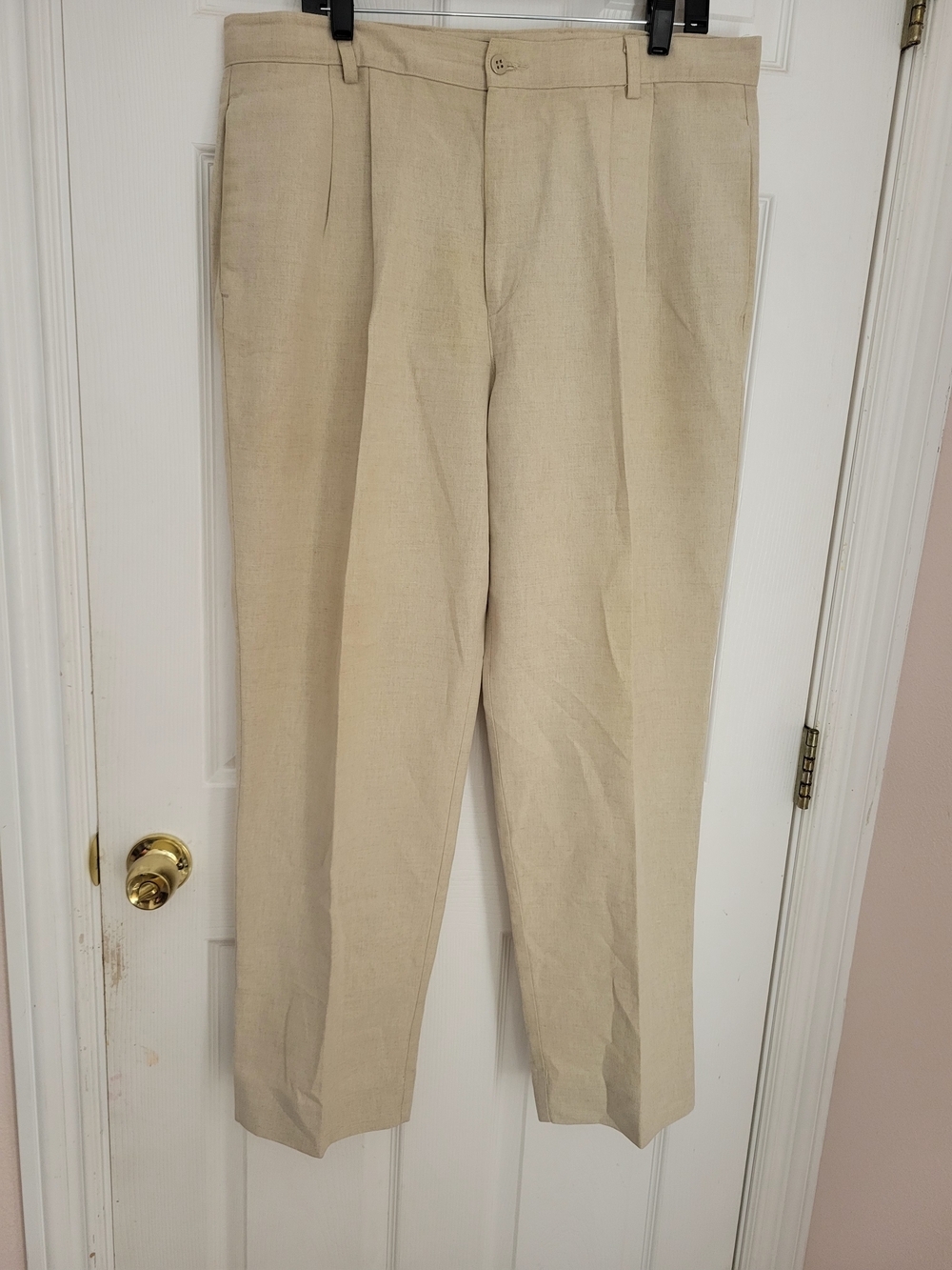 Dockers Linen Cotton No Wrinkle Pleated Khaki Pants BeigeTan W38 L30 Classic Fit